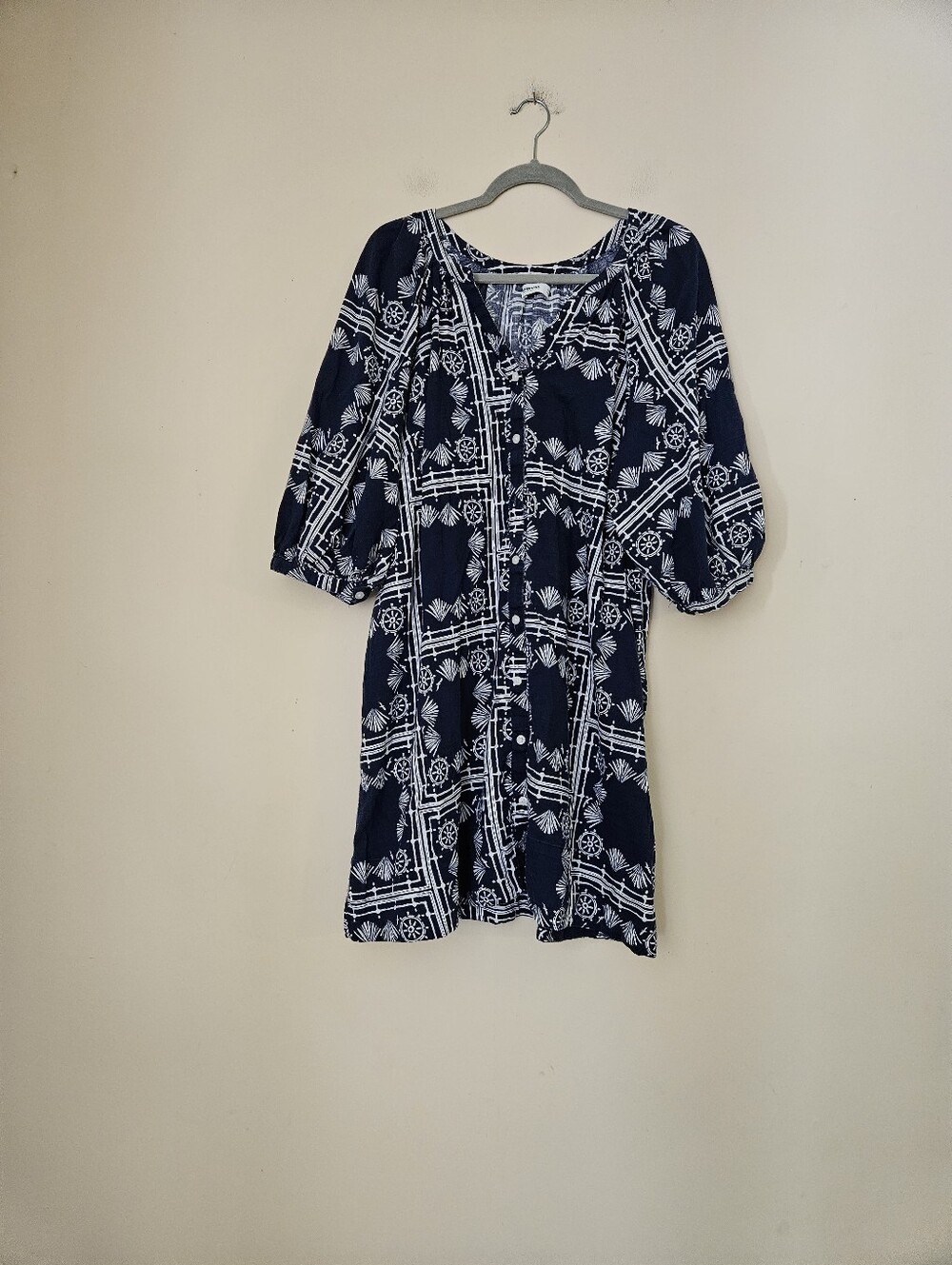Sonoma Button Up Navy and White Printed Dress, Size XXL